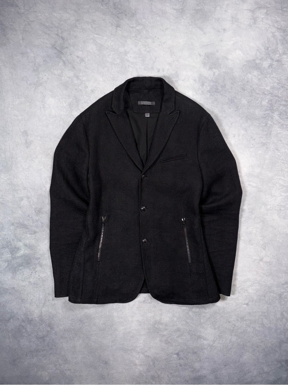 John Varvatos Black Linen Designer Zip Tailored Blazer Jacket RRP750$